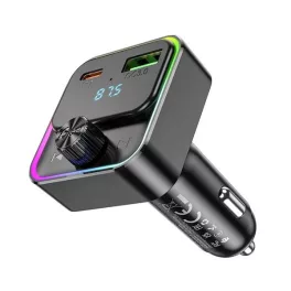   HOCO E81 bluetooth FM transmitter autós töltő USB+Type-C aljzat (30W, PD gyorstöltő 3.0, LED kijelző) FEKETE