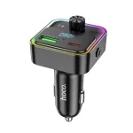 HOCO E81 bluetooth FM transmitter autós töltő USB+Type-C aljzat (30W, PD gyorstöltő 3.0, LED kijelző) FEKETE