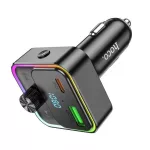 HOCO E81 bluetooth FM transmitter autós töltő USB+Type-C aljzat (30W, PD gyorstöltő 3.0, LED kijelző) FEKETE