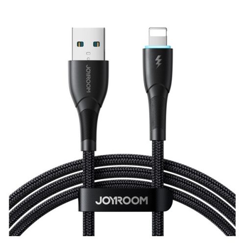 JOYROOM STARRY adatkábel (USB - lightning, 3A, gyorstöltő, 100cm, LED jelzés) FEKETE