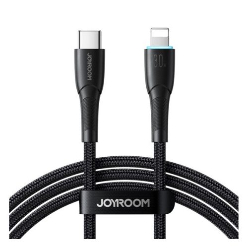 JOYROOM STARRY adatkábel (Type-C - lightning, 30W, PD gyorstöltő, LED jelzés, 100cm) FEKETE
