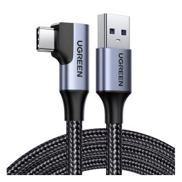   UGREEN adatkábel (USB - Type-C, 3A, gyorstöltő 3.0, 90 fokos, cipőfűző, 100cm) FEKETE