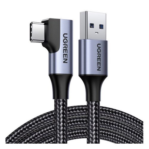 UGREEN adatkábel (USB - Type-C, 3A, gyorstöltő 3.0, 90 fokos, cipőfűző, 100cm) FEKETE