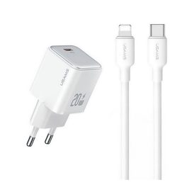   USAMS hálózati töltő Type-C aljzat (20W, PD gyorstöltő 3.0 + Type-C - lightning kábel) FEHÉR