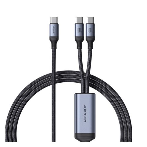 JOYROOM adatkábel 2in1 (Type-C - Type-C/Type-C, 100W, gyorstöltő, cipőfűző, 150cm) FEKETE