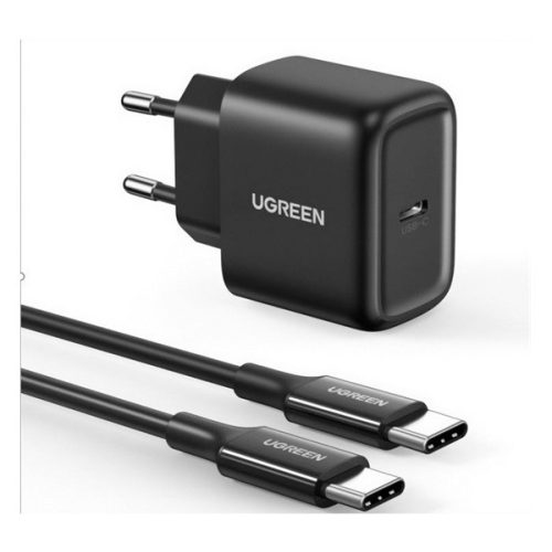 UGREEN hálózati töltő Type-C aljzat (25W, PD gyorstöltő + Type-C - Type-C kábel) FEKETE
