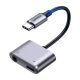 UGREEN audió adapter és töltőkábel (elosztó, Type-C+3.5mm jack aljzat - Type-C, 10cm) VILÁGOSSZÜRKE