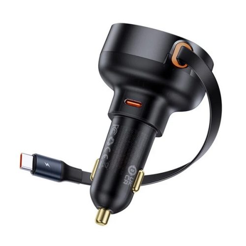 BASEUS ENJOYMENT PRO autós töltő Type-C aljzat (60W, PD gyorstöltő 3.0 + lapos Type-C kábel) FEKETE