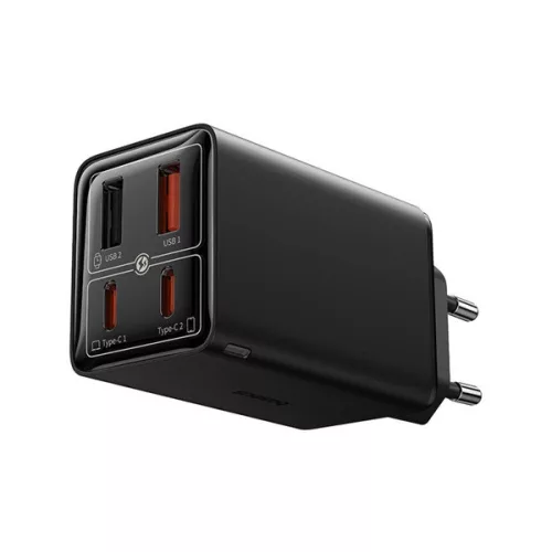 BASEUS hálózati töltő 2 USB+2 Type-C aljzat (65W, GaN6, gyorstöltő + Type-C kábel) FEKETE