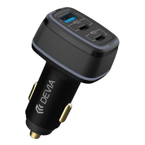 DEVIA SMART autós töltő USB+2 Type-C aljzat (115W, PD gyorstöltő, LED fény) FEKETE