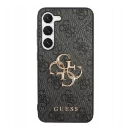   GUESS 4G BIG METAL LOGO műanyag telefonvédő (ütésállóság, bőr hatású hátlap) SÖTÉTSZÜRKE