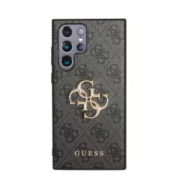   GUESS 4G BIG METAL LOGO műanyag telefonvédő (ütésállóság, bőr hatású hátlap) SÖTÉTSZÜRKE