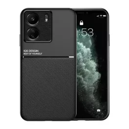   Szilikon telefonvédő (ütésállóság, mágneses, bőr hatású hátlap, csíkos) FEKETE