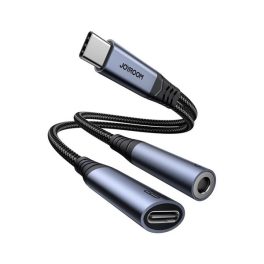  JOYROOM adapter kábel 2in1 (Type-C+3.5mm jack aljzat - Type-C, PD gyorstöltő, cipőfűző, DAC) FEKETE