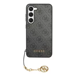   GUESS 4G CHARMS műanyag telefonvédő (textil hátlap, telefondísz) SÖTÉTSZÜRKE
