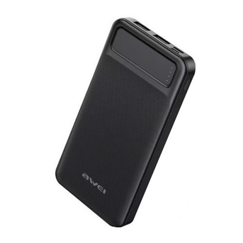 AWEI P5K vésztöltő 2 USB+2 Type-C aljzat (10000mAh, 2.1A, PD gyorstöltő) FEKETE