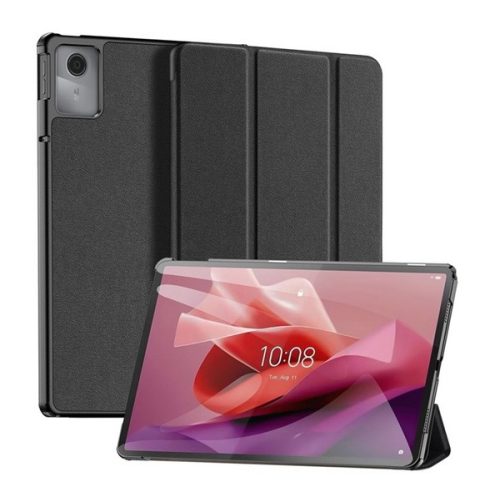 DUX DUCIS DOMO tok álló, bőr hatású (aktív FLIP, oldalra nyíló, TRIFOLD, asztali tartó, textil minta) FEKETE