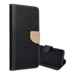 Tok álló, bőr hatású (FLIP, oldalra nyíló, asztali tartó, kártyazseb, textil hatás) FEKETE/ARANY   Tok álló, bőr hatású (FLIP, oldalra nyíló, asztali tartó, kártyazseb, textil hatás) FEKETE/ARANY