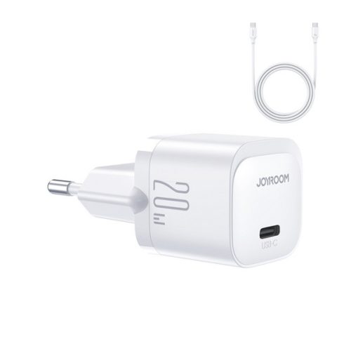 JOYROOM MINI hálózati töltő Type-C aljzat (20W, PD gyorstöltő + Type-C kábel) FEHÉR