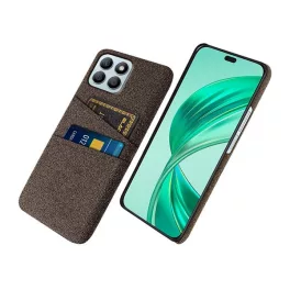   Műanyag telefonvédő (ütésállóság, kártyatartó, textil hatás) BARNA