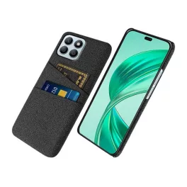  Műanyag telefonvédő (ütésállóság, kártyatartó, textil hatás) FEKETE