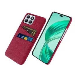   Műanyag telefonvédő (ütésállóság, kártyatartó, textil hatás) PIROS