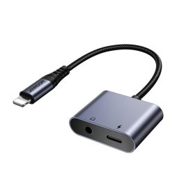   JOYROOM audió adapter és töltőkábel (elosztó, lightning+3.5mm jack aljzat - lightning, cipőfűző) FEKETE