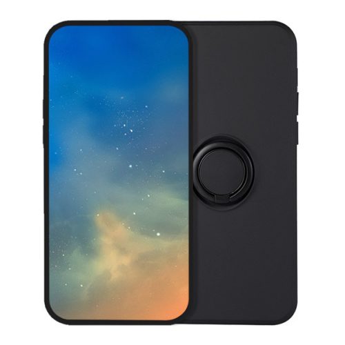 Szilikon telefonvédő (tartógyűrű, mikrofiber plüss belső, mágneses, kameravédő) FEKETE