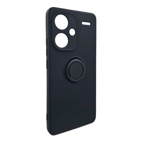 Szilikon telefonvédő (tartógyűrű, mikrofiber plüss belső, mágneses, kameravédő) FEKETE