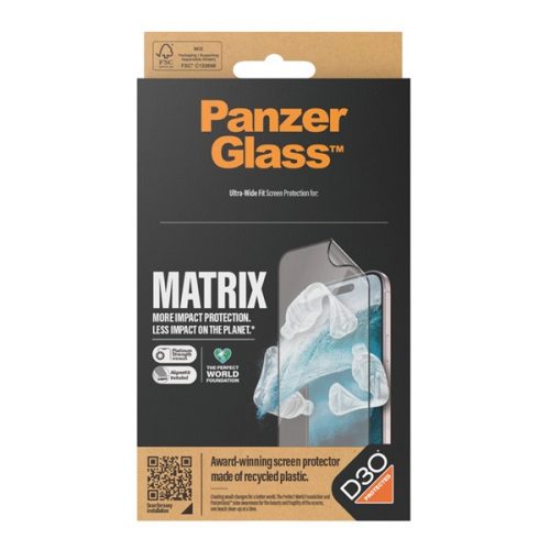 PANZERGLASS MATRIX D3O képernyővédő üveg (3D, flexibilis, tok barát, 9H + segédkeret) ÁTLÁTSZÓ