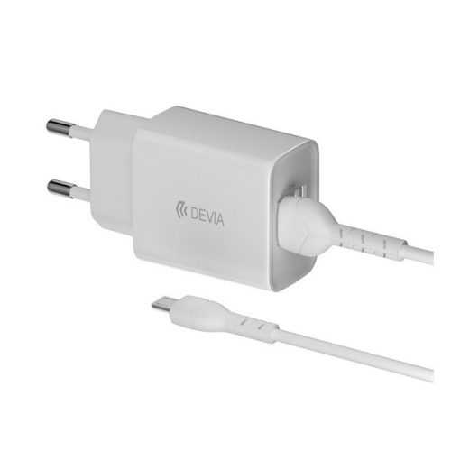DEVIA SMART hálózati töltő 2 USB aljzat (2.4A + microUSB kábel) FEHÉR