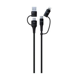   DEVIA EXTREME adatkábel 4in1 (Type-C/USB - lightning/Type-C, 60W, PD gyorstöltő, cipőfűző, 150cm) FEKETE