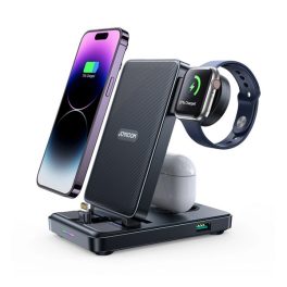   JOYROOM asztali töltőállvány 4in1 (20W, wireless, Airpods, Apple Watch töltő, összehajtható) FEKETE