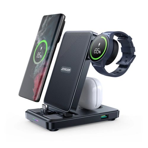 JOYROOM asztali töltőállvány 4in1 (20W, wireless, Samsung Watch töltő, összehajtható) FEKETE