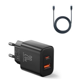   JOYROOM hálózati töltő USB+Type-C aljzat (20W, PD gyorstöltő + Type-C kábel) FEKETE