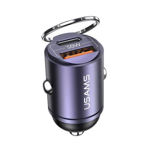 USAMS C38 autós töltő USB+Type-C aljzat (30W, PD gyorstöltő, mini) LILA