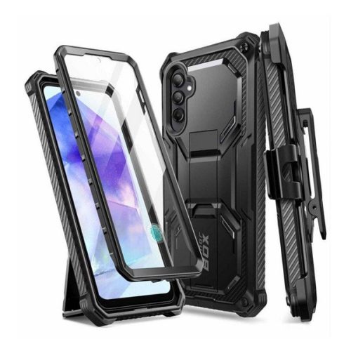 SUPCASE ARMORBOX defender műanyag telefonvédő (erős ütésállóság, légpárnás sarok, övre csíptethető) FEKETE