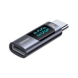   USAMS adapter (Type-C aljzat - Type-C, 100W, adatátvitel és töltés, LED kijelző) SÖTÉTSZÜRKE