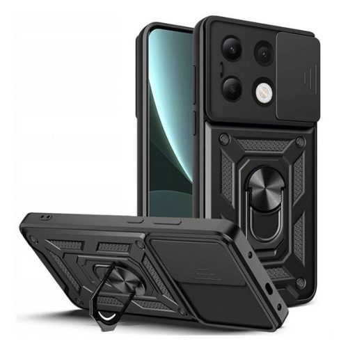 Defender szilikon telefonvédő (ütésállóság, tartógyűrű, kameravédő) FEKETE
