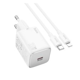   HOCO SPINNER hálózati töltő Type-C aljzat (20W, PD gyorstöltő 3.0 + lightning kábel) FEHÉR