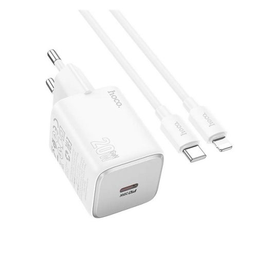 HOCO SPINNER hálózati töltő Type-C aljzat (20W, PD gyorstöltő 3.0 + lightning kábel) FEHÉR
