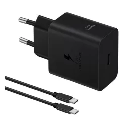   SAMSUNG hálózati töltő Type-C aljzat (45W, PD gyorstöltő 2.0 + Type-C - Type-C kábel, 180cm) FEKETE