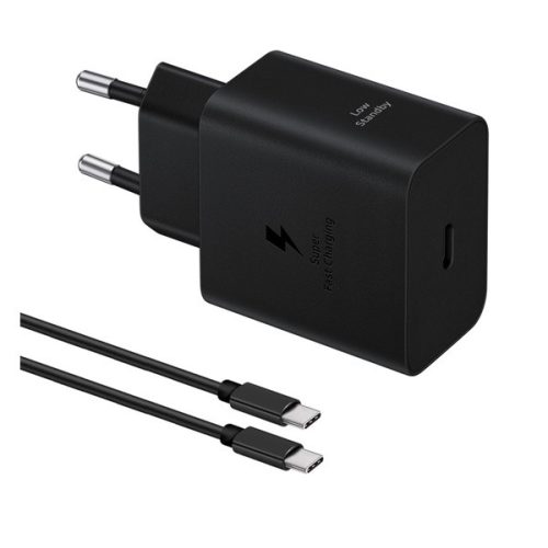 SAMSUNG hálózati töltő Type-C aljzat (45W, PD gyorstöltő + Type-C - Type-C kábel, 180cm) FEKETE