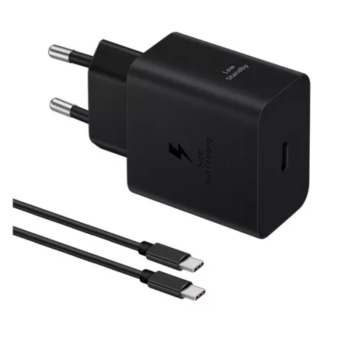 SAMSUNG hálózati töltő Type-C aljzat (45W, PD gyorstöltő 2.0 + Type-C - Type-C kábel, 180cm) FEKETE