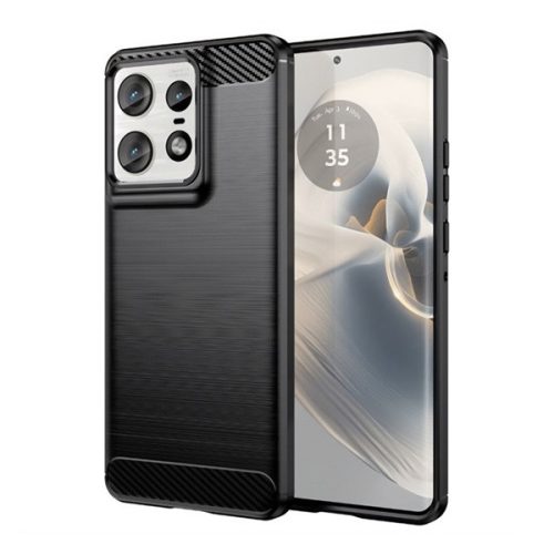 Szilikon telefonvédő (ütésállóság, légpárnás sarok, szálcsiszolt, karbon minta) FEKETE