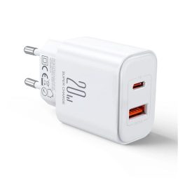   JOYROOM TCF05 hálózati töltő USB+Type-C aljzat (20W, PD gyorstöltő 3.0) FEHÉR