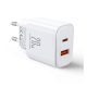 JOYROOM TCF05 hálózati töltő USB+Type-C aljzat (20W, PD gyorstöltő 3.0) FEHÉR