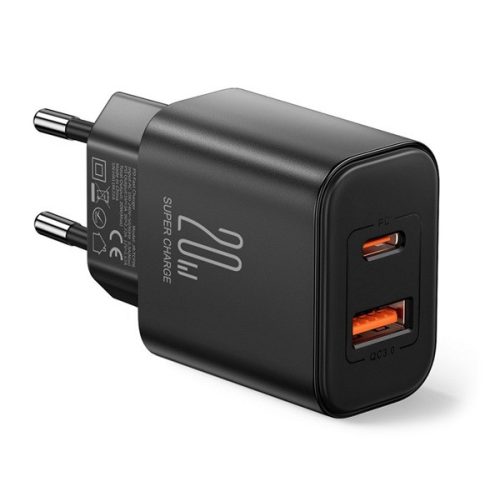 JOYROOM TCF05 hálózati töltő USB+Type-C aljzat (20W, PD gyorstöltő 3.0) FEKETE