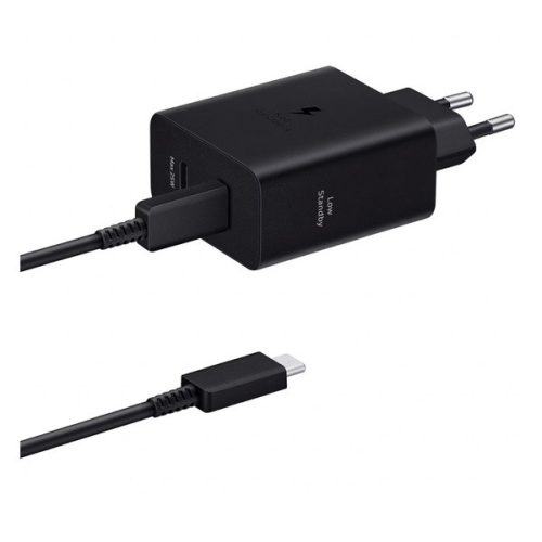 SAMSUNG hálózati töltő 2 Type-C aljzat (50W, PD gyorstöltő + Type-C kábel) FEKETE