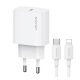 USAMS T65 hálózati töltő Type-C aljzat (20W, PD gyorstöltő + lightning kábel) FEHÉR